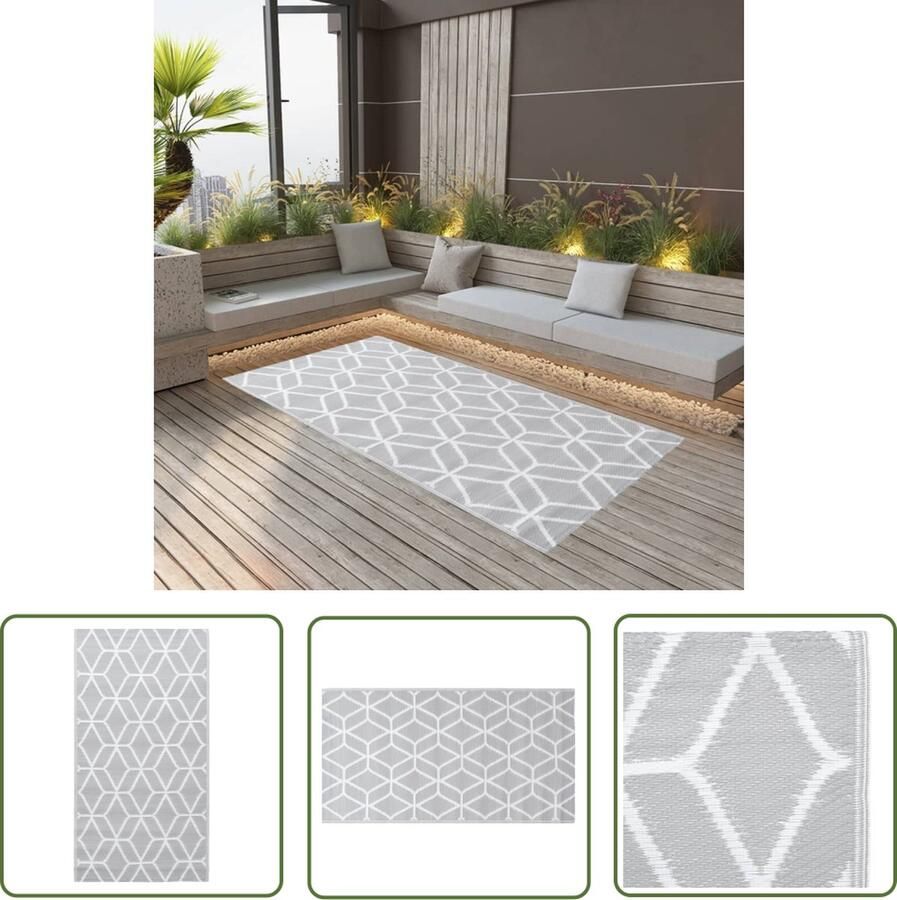 The Living Store Buitenkleed ARAKIL 120x180 cm PP grijs Tuintapijt Outdoor Vloerbedekking Patio Dekens Terrasdecoratie Polypropylene Tapijt - Foto 2