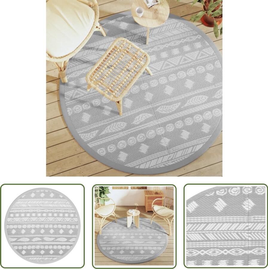 VidaXL Buitentapijt Tuintapijt Buitenkleed ARAKIL Ø160 cm polypropeen grijs Rond Tapijt Patio Dekens Outdoor Tapijten