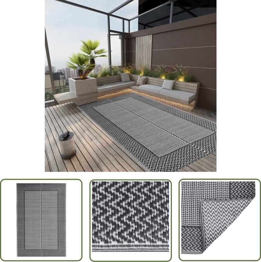 VidaXL Buitentapijt Tuintapijten Buitenkleed ARAKIL 140x200 cm polypropeen zwart Patio Tapijt Terrasdecoratie Outdoor Dekens