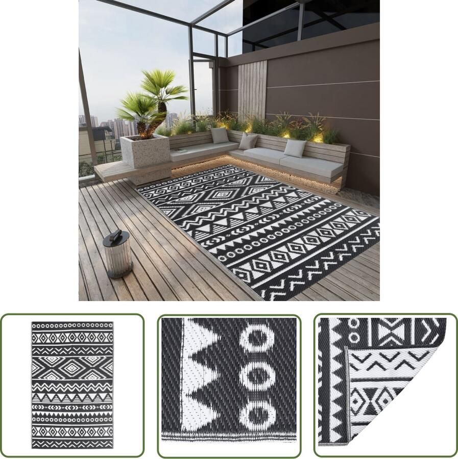 The Living Store Buitenkleed ARAKIL 140x200 cm polypropeen zwart Tuintapijt Buitentapijten Outdoor Tapijt Patio Dekking Veranda Vloerbedekking