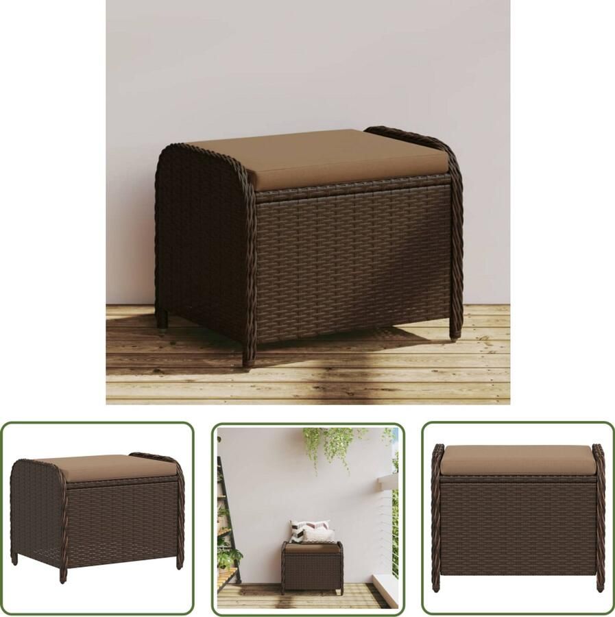 The Living Store Tuinkruk met kussen 58x46x46 cm poly rattan bruin Tuinstoel Buitentijd Lounge Stoel Relaxen Patio Set