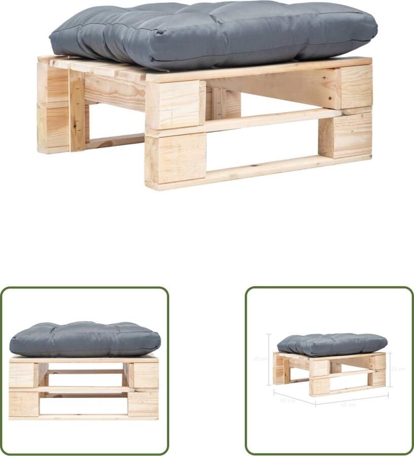 The Living Store Pallet Hocker Tuinpoef 60 x 60 x 35 cm Grijs Kussen GeÃ¯mpregneerd Grenenhout Tuinstoel Buitentijd Lounge Stoel Relaxen Balkon Meubilair - Foto 2
