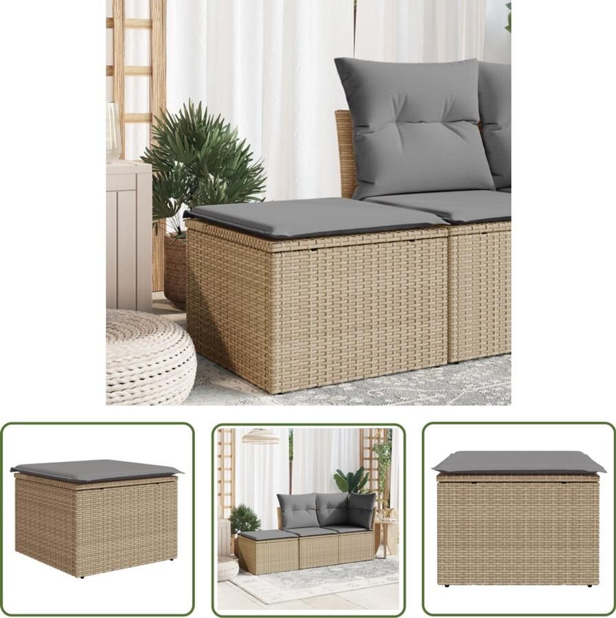 The Living Store Tuinkruk met kussen 55x55x37 cm poly rattan beige Tuinstoel Buitentijdbank Lounge Stoel Relaxstoeltje Patio Set
