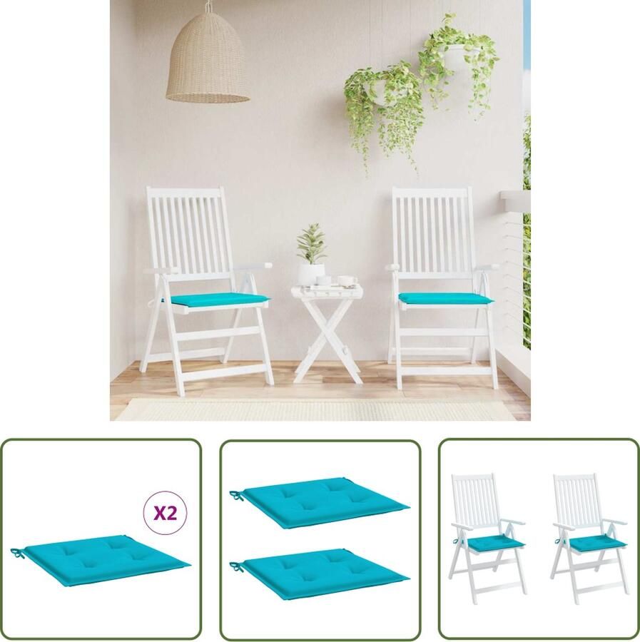 The Living Store Tuinkussen Oxford stof 40x40x3 cm Turquoise Waterafstotend Set van 2 Tuinstoel Kussentje Buitentoekomst Tuinkussen Outdoor Kussen Lounge Kussen