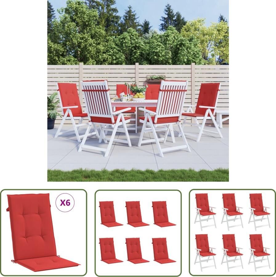 The Living Store Tuinstoelkussens 6 st hoge rug 120x50x3 cm stof rood Tuinstoel Kussentjes Buitentoog Accessoires Outdoor Kussens Lounge Kussens Stoelkussens Rood