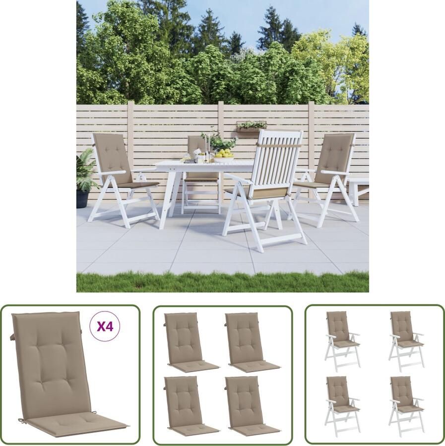 The Living Store Stoelkussen Buiten 120x50x3cm UV-bestendig Zachte vulling Breed toepasbaar Anti-slipontwerp Taupe 4 stuks Tuinstoel Kussentje Buitentool Lounge Kussen Outdoor Kussen Patio Kussen
