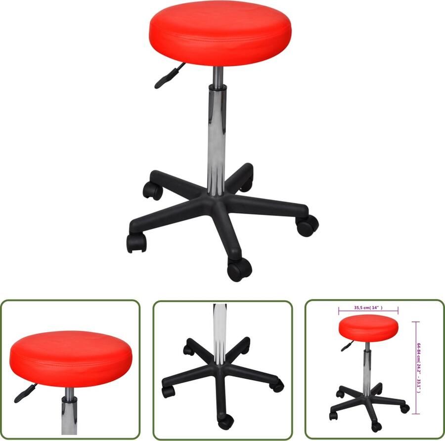 The Living Store Kantoorkruk Bureaukruk Rood 64-84 cm Lichtgewicht Comfortabele zitting Kantoorstoel Bureakruk Stoel Rood Kunstleder - Foto 2