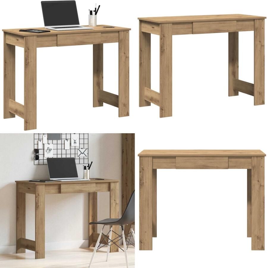 VidaXL Bureau 100x45x75 cm bewerkt hout artisanaal eikenkleur Bureau Bureaus Schrijftafel Buro