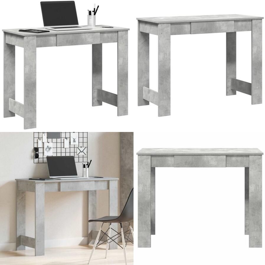 VidaXL Bureau 100x45x75 cm bewerkt hout betongrijs Bureau Bureaus Schrijftafel Buro