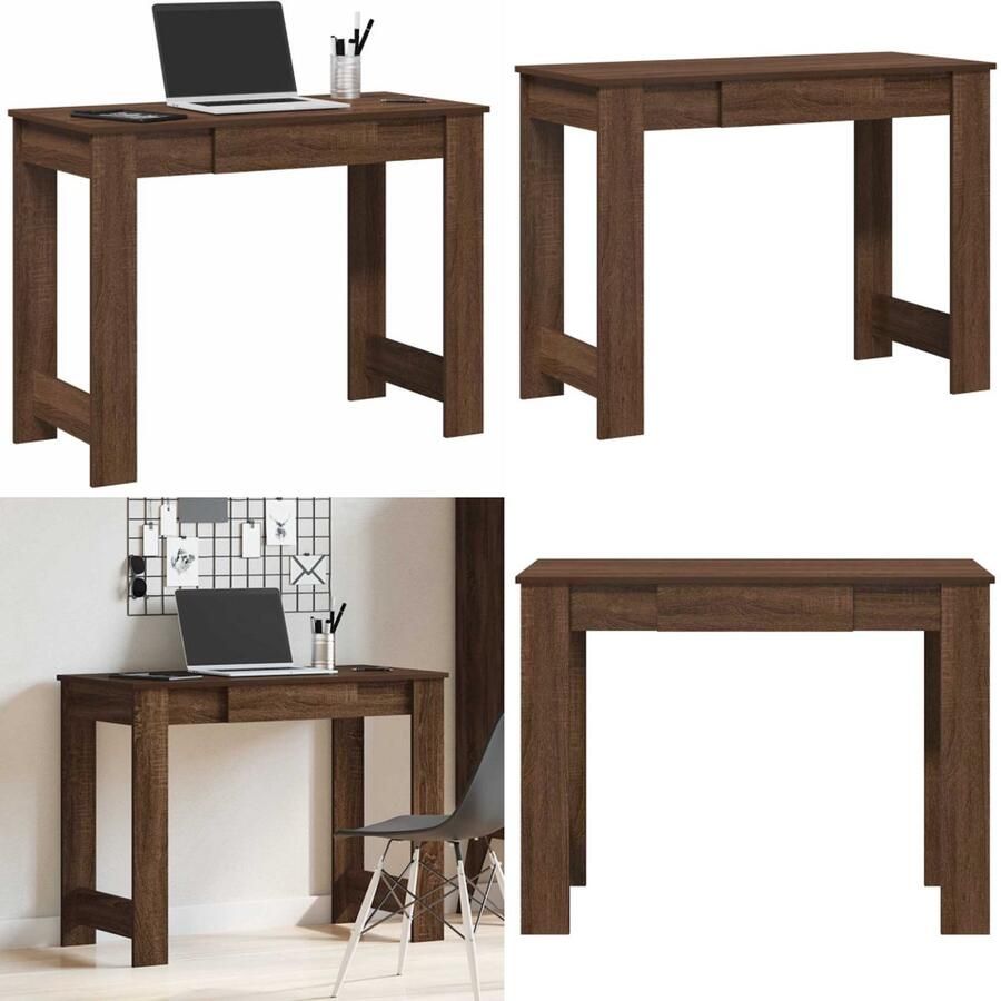 VidaXL Bureau 100x45x75 cm bewerkt hout bruin eikenkleur Bureau Bureaus Schrijftafel Buro