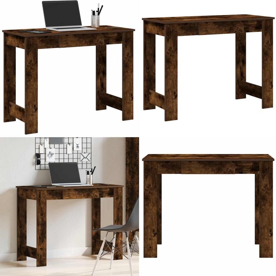VidaXL Bureau 100x45x75 cm bewerkt hout gerookt eikenkleurig Bureau Bureaus Schrijftafel Buro