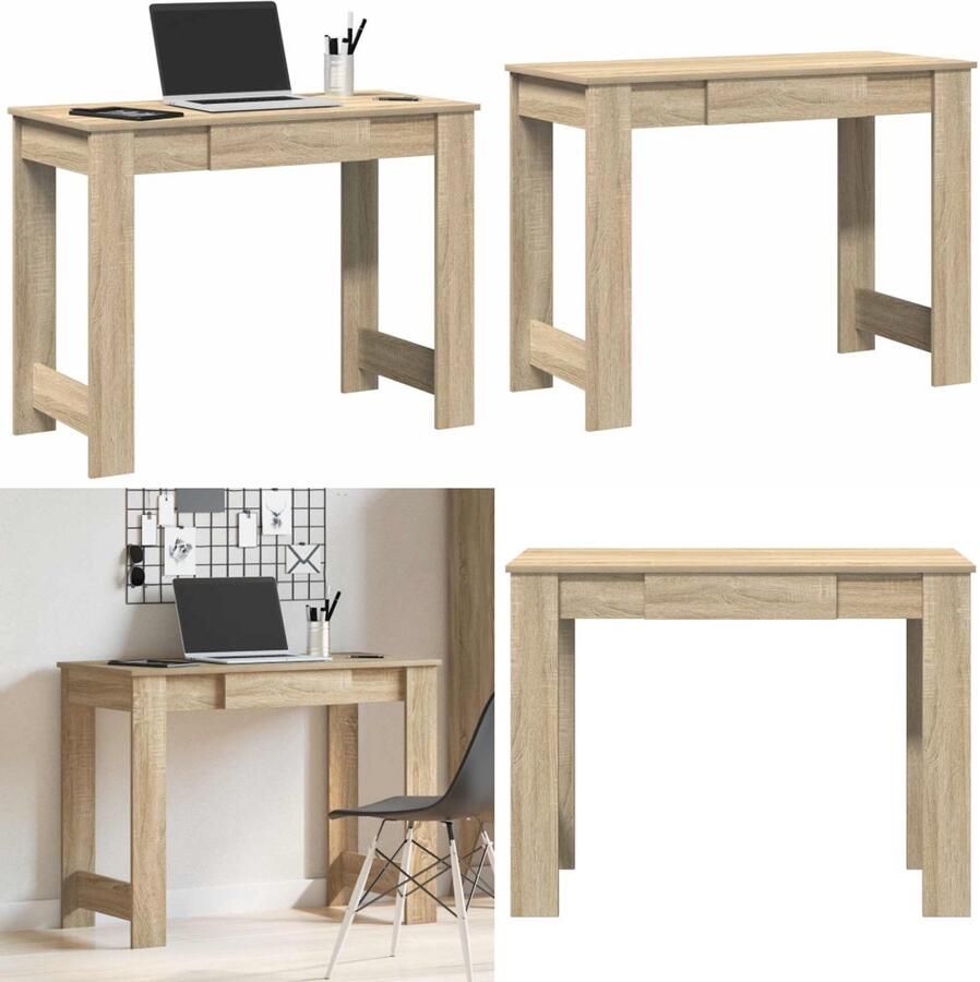 VidaXL Bureau 100x45x75 cm bewerkt hout sonoma eikenkleurig Bureau Bureaus Schrijftafel Buro