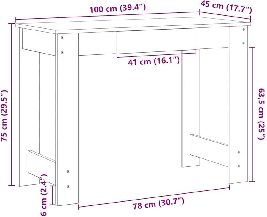 VidaXL Bureau 100x45x75 cm bewerkt hout wit - Foto 4