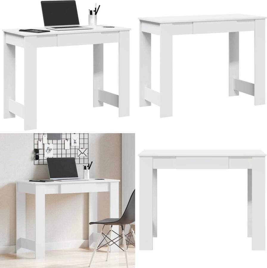 VidaXL Bureau 100x45x75 cm bewerkt hout wit Bureau Bureaus Schrijftafel Buro