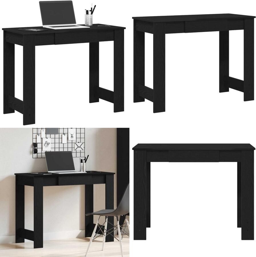 VidaXL Bureau 100x45x75 cm bewerkt hout zwart Bureau Bureaus Schrijftafel Buro