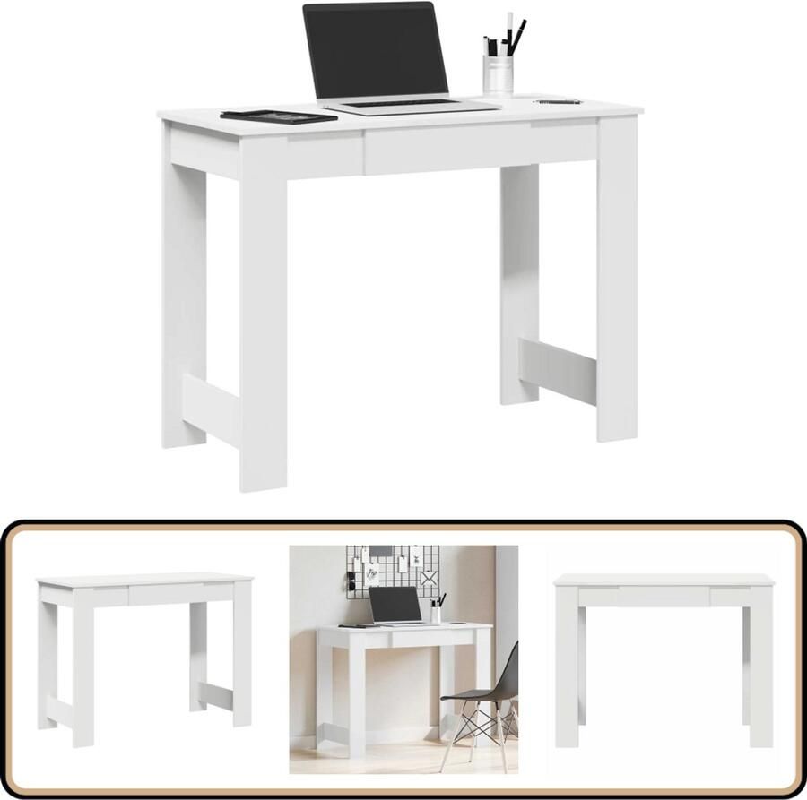 VidaXL Bureau 100x45x75 cm Wit Bewerkt Hout Bureau Bureaus Schrijftafel Buro