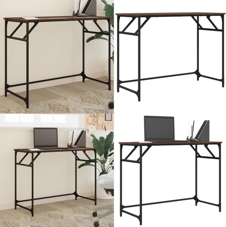 VidaXL Bureau 100x45x76 cm hout en gepoedercoat staal bruineikenkleur Bureau Bureaus Laptoptafel Computertafel