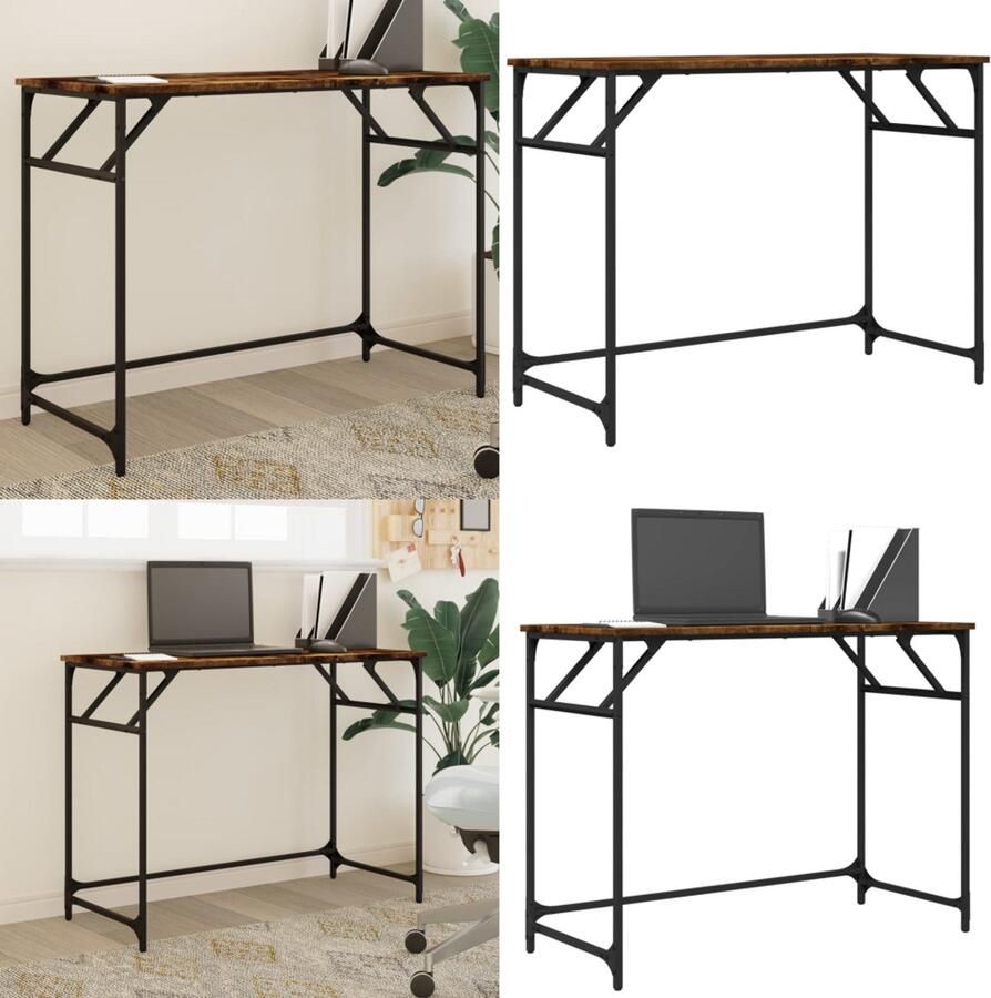 VidaXL Bureau 100x45x76 cm hout en gepoedercoat staal gerookt eiken Bureau Bureaus Laptoptafel Computertafel