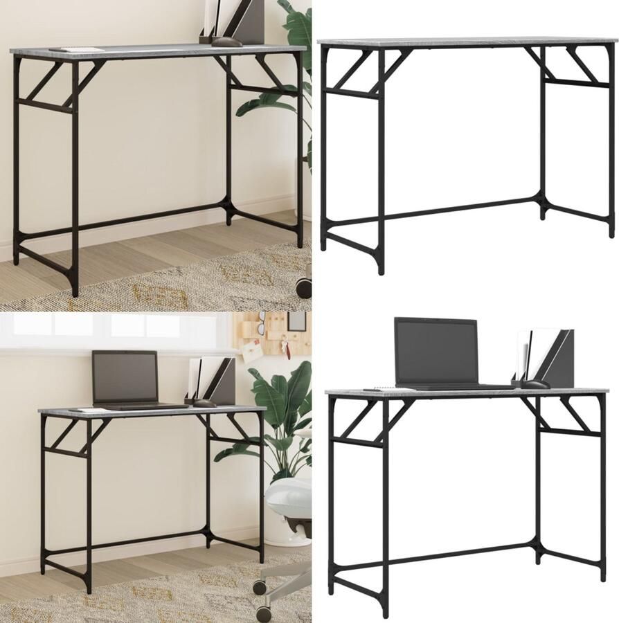 VidaXL Bureau 100x45x76 cm hout en gepoedercoat staal grijs sonoma Bureau Bureaus Laptoptafel Computertafel