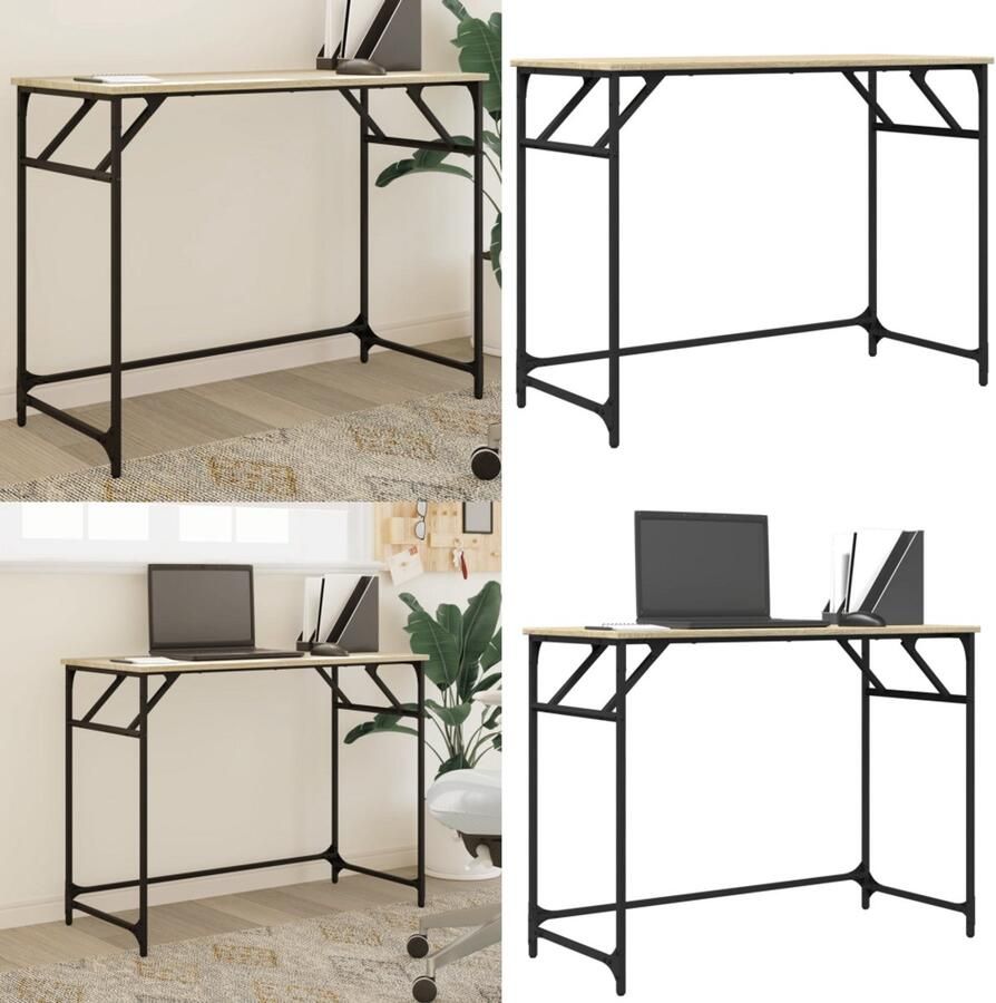 VidaXL Bureau 100x45x76 cm hout en gepoedercoat staal sonoma eiken Bureau Bureaus Laptoptafel Computertafel