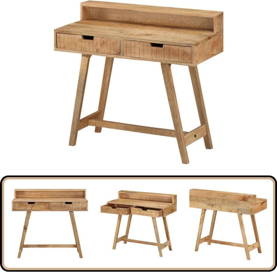 The Living Store Bureau Vintage Stijl Massief Ruw Mangohout 100x45x90 cm Met 2 Lades Vintage Bureau Mangohouten Bureau Bureaus Online Kopen Kantoormeubilair Home Office