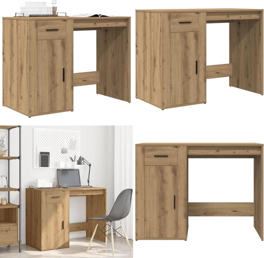 VidaXL Bureau 100x49x75 cm bewerkt hout artisanaal eikenkleur Bureau Bureaus Tafel Computerbureau