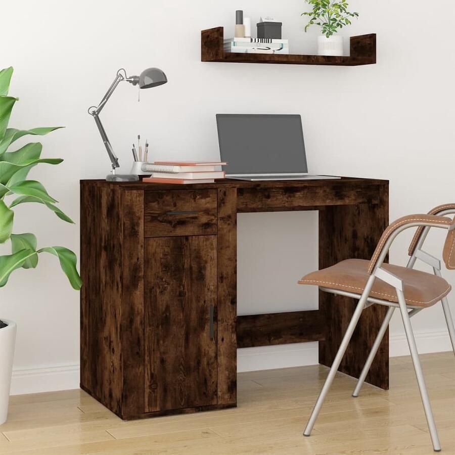 VidaXL Bureau 100x49x75 cm Bewerkt Hout Eikenkleur Werkbureau Bureau Houten Bureaublad Home Office Studie Tafel Laptop Tafel Modern Bureau Vintage Bureau Robuust Bureau - Foto 3