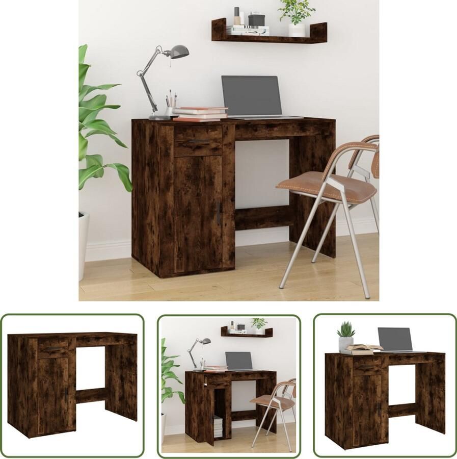 VidaXL Bureau 100x49x75 cm Bewerkt Hout Eikenkleur Werkbureau Bureau Houten Bureaublad Home Office Studie Tafel Laptop Tafel Modern Bureau Vintage Bureau Robuust Bureau - Foto 2