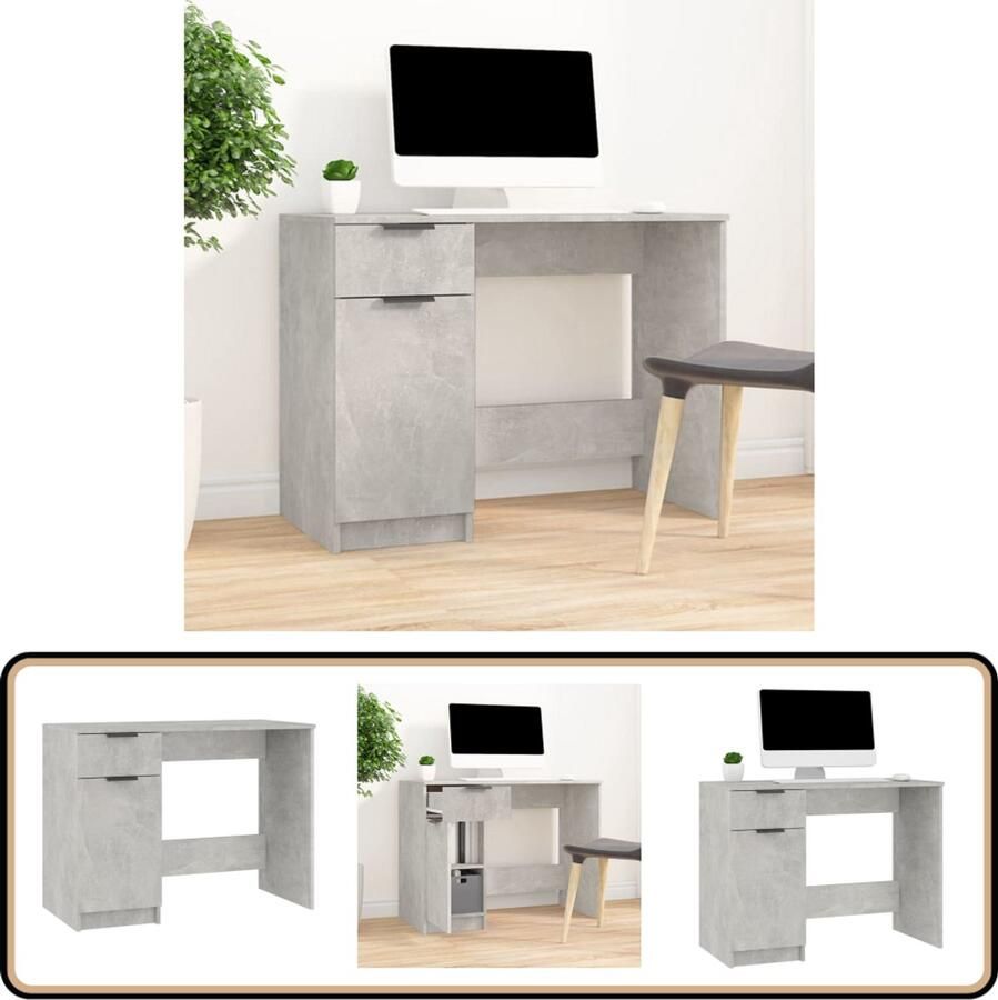 VidaXL Bureau 100x50x75 cm Bewerkt Hout Betongrijs Kantoormeubilair Bureau Houten Bureau Beton Grijs Bureau Opbergbureau