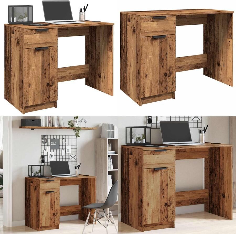 VidaXL Bureau 100x50x75 cm bewerkt hout oud houtkleurig Bureau Bureaus Tafel Computerbureau