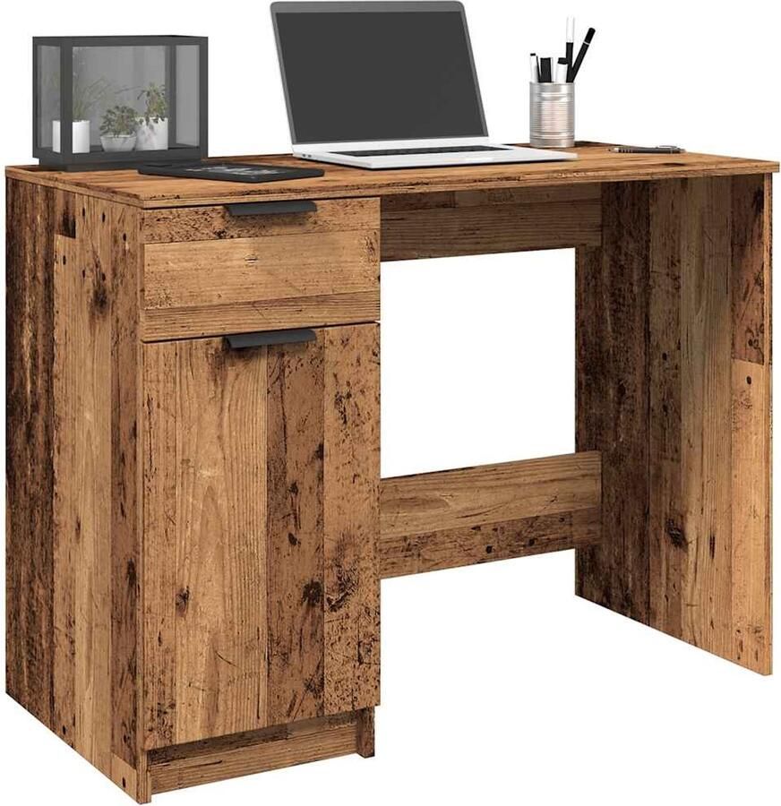 VidaXL Bureau 100x50x75 cm Bewerkt hout Oud houtkleurig Bureau Bureaus Tafel Computerbureau