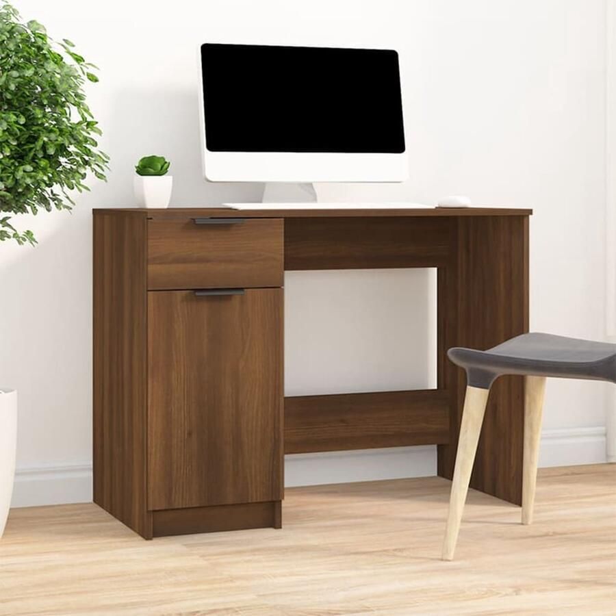 VidaXL Bureau 100x50x75 cm Bruin Eikenhout Kantoormeubilair Bureau Houten Bureau Bruine Bureau Bureaublad Opbergruimte Kastje Thuiswerkplek - Foto 2