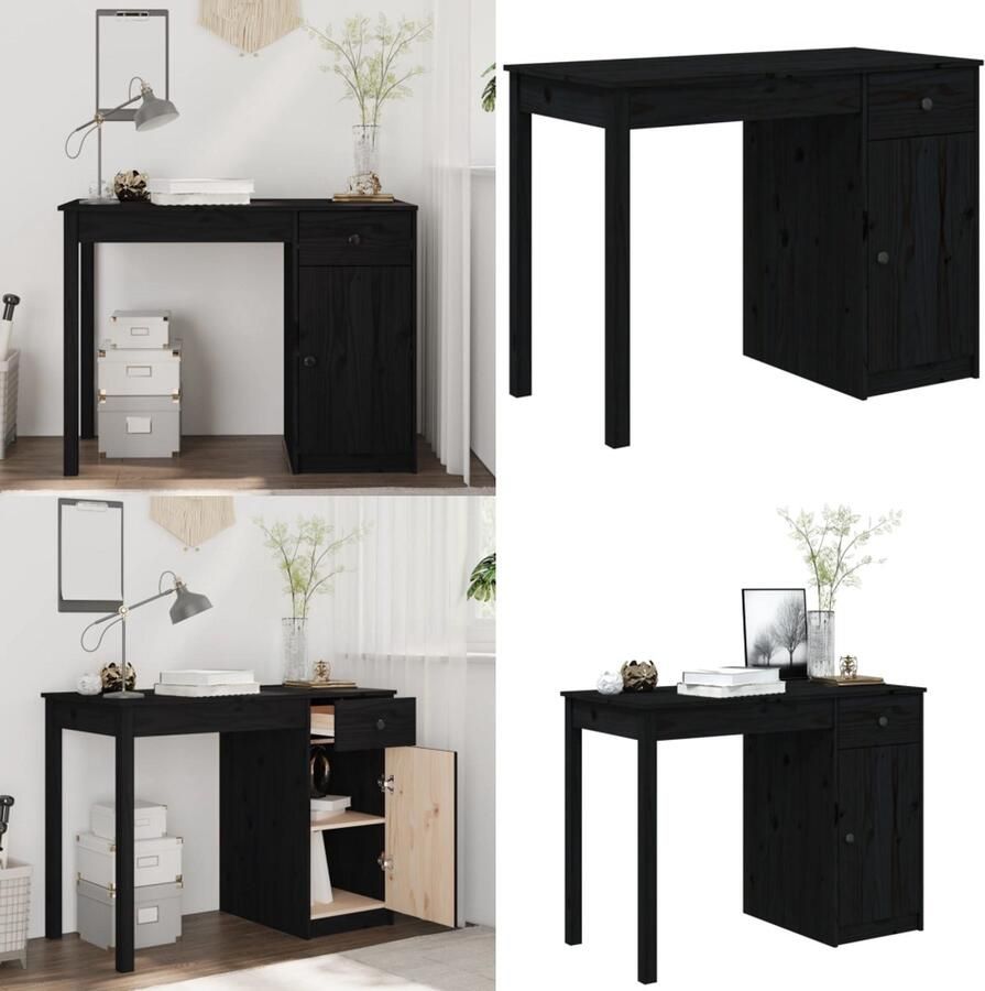VidaXL Bureau 100x50x75 cm massief grenenhout zwart Bureau Bureaus Houten Bureau Schrijftafel