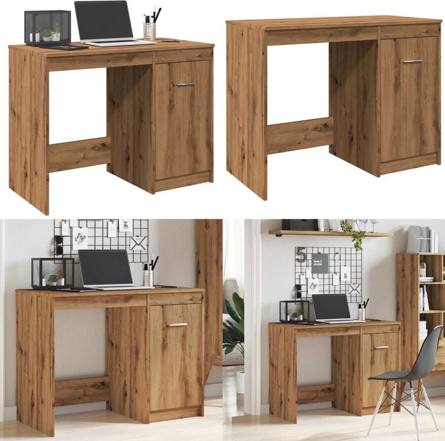 VidaXL Bureau 100x50x76 cm bewerkt hout artisanaal eikenkleur Bureau Bureaus Bureau