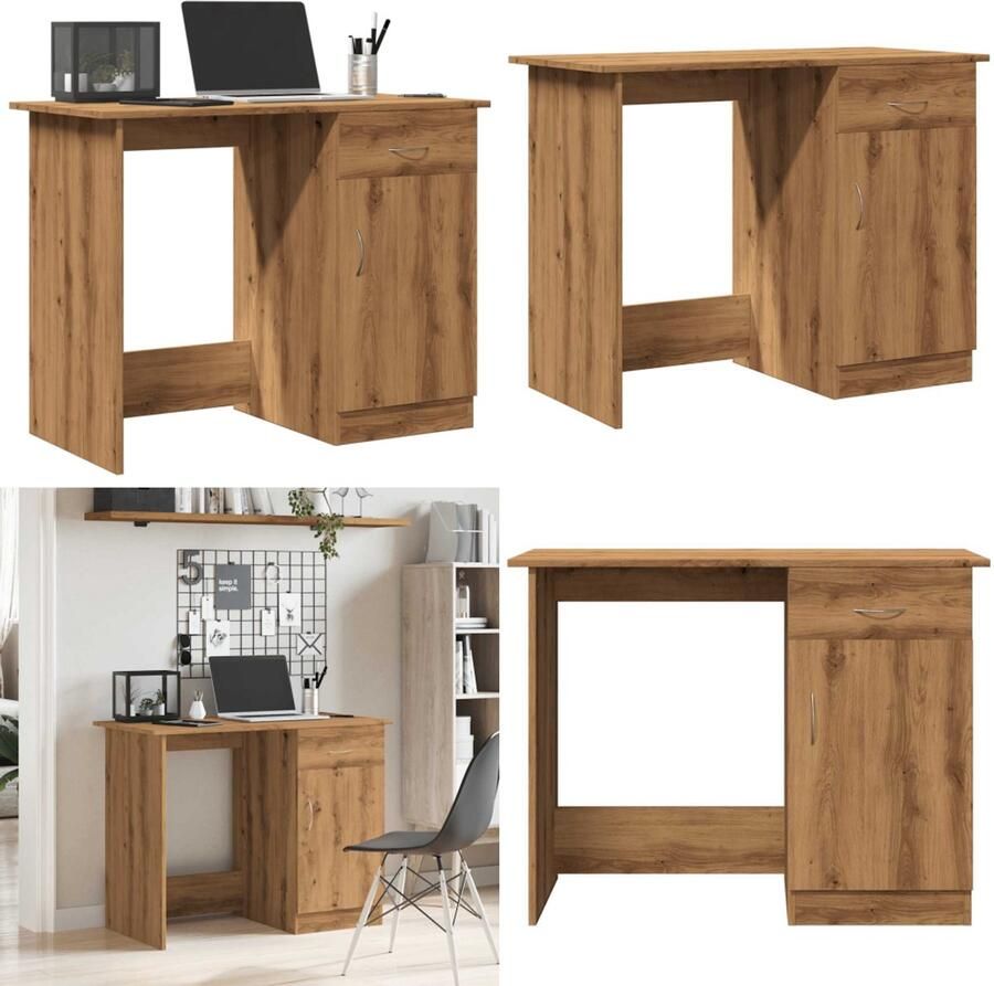 VidaXL Bureau 100x50x76 cm bewerkt hout artisanaal eikenkleur Bureau Bureaus Tafel Tafels