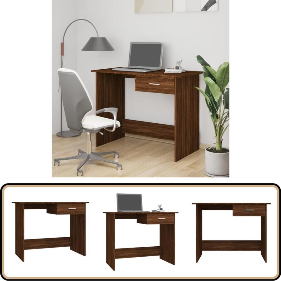 VidaXL Bureau 100x50x76 cm Bewerkt hout Bruin eiken Kantoorbureau Schrijfbureau Thuiswerkplek Houten Bureau Bruine Meubels Compact Bureau Modern Bureau Multifunctioneel Bureau Boekenkast Laptop Tafel Studententafel