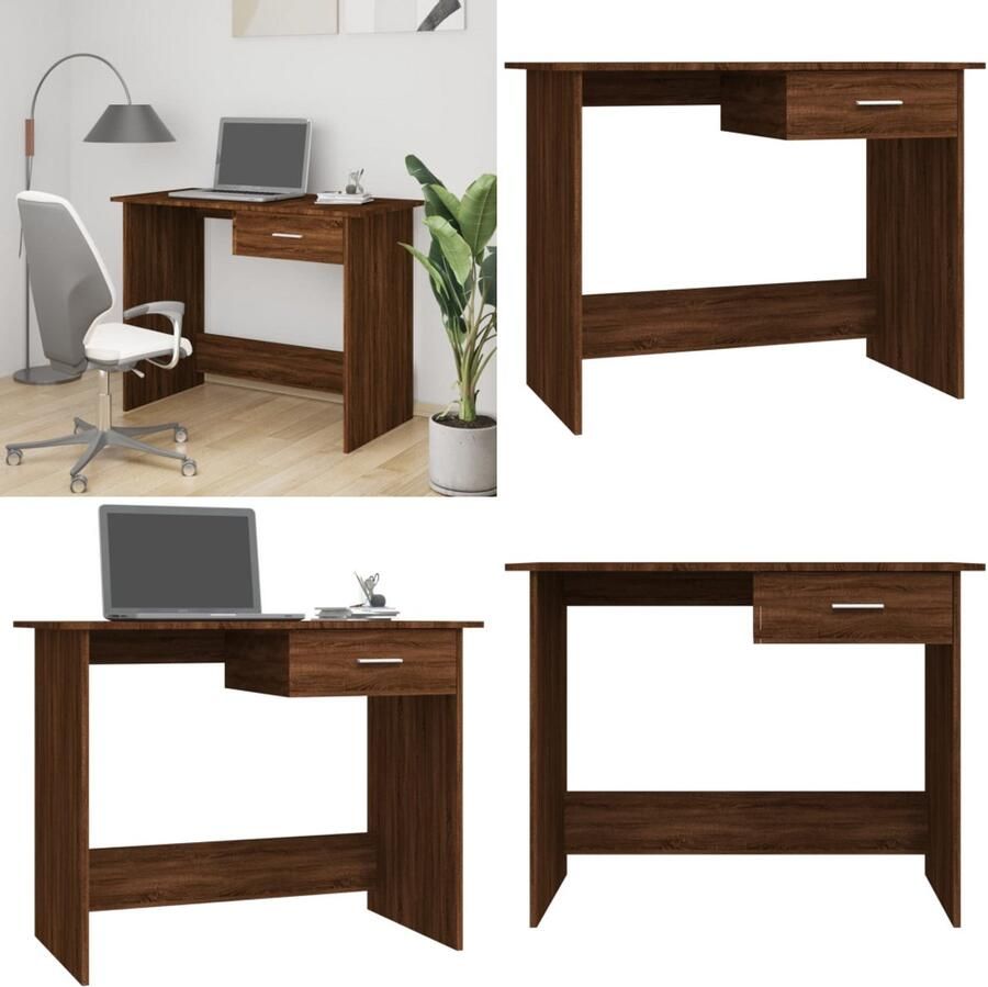 VidaXL Bureau 100x50x76 cm bewerkt hout bruineikenkleurig Bureau Bureaus Tafel Computerbureau