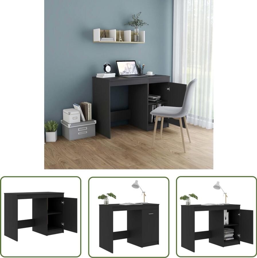 VidaXL Bureau 100x50x76 cm Bewerkt hout Grijs Modern Bureau Houten Bureau Grijze Bureau Schrijfbureau Kantoor Meubilair Thuiskantoor Ergonomische Bureaublad Compact Bureau Stijlvol Bureau Multifunctioneel Bureau - Foto 2