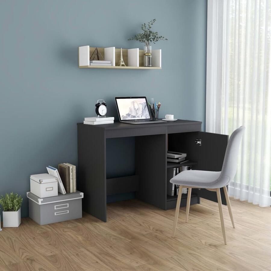 VidaXL Bureau 100x50x76 cm Bewerkt hout Grijs Modern Bureau Houten Bureau Grijze Bureau Schrijfbureau Kantoor Meubilair Thuiskantoor Ergonomische Bureaublad Compact Bureau Stijlvol Bureau Multifunctioneel Bureau