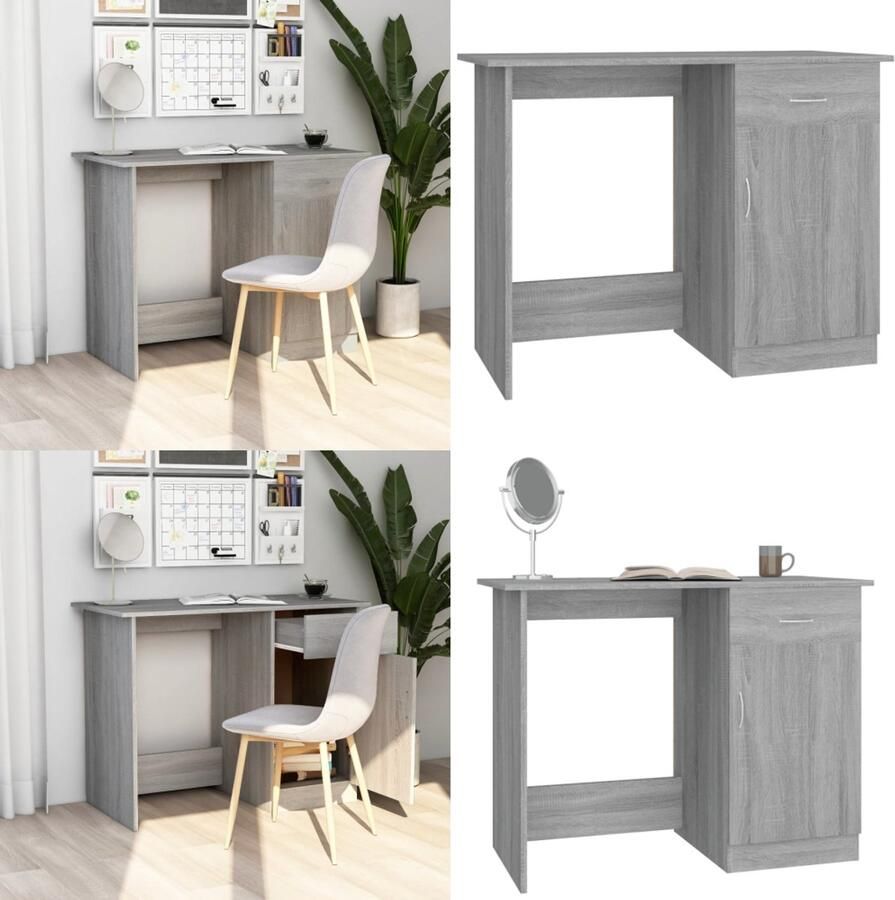 VidaXL Bureau 100x50x76 cm bewerkt hout grijs sonoma eikenkleurig Bureau Bureaus Tafel Computerbureau