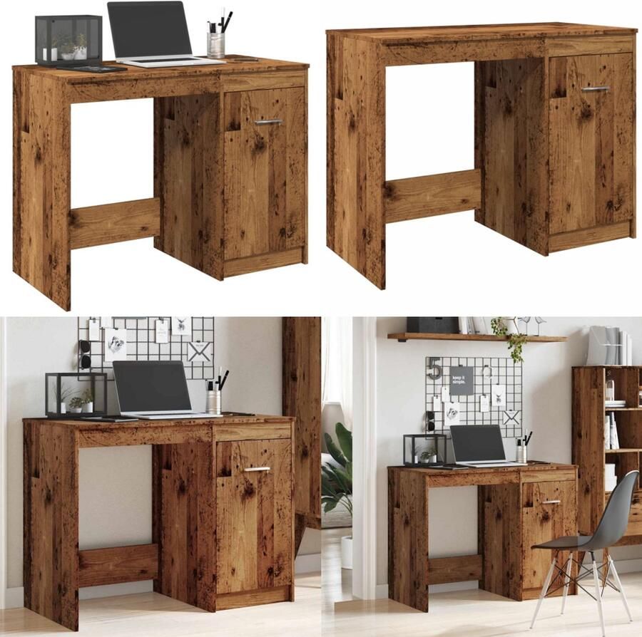 VidaXL Bureau 100x50x76 cm bewerkt hout oud houtkleurig Bureau Bureaus Bureau