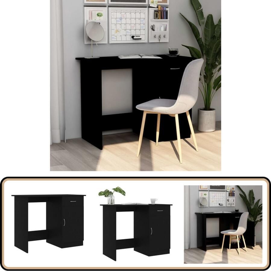 VidaXL Bureau 100x50x76 cm Bewerkt Hout Zwart Kantoorbureau Bureau Zwart Houten Bureau Compact Bureau Thuiswerkplek