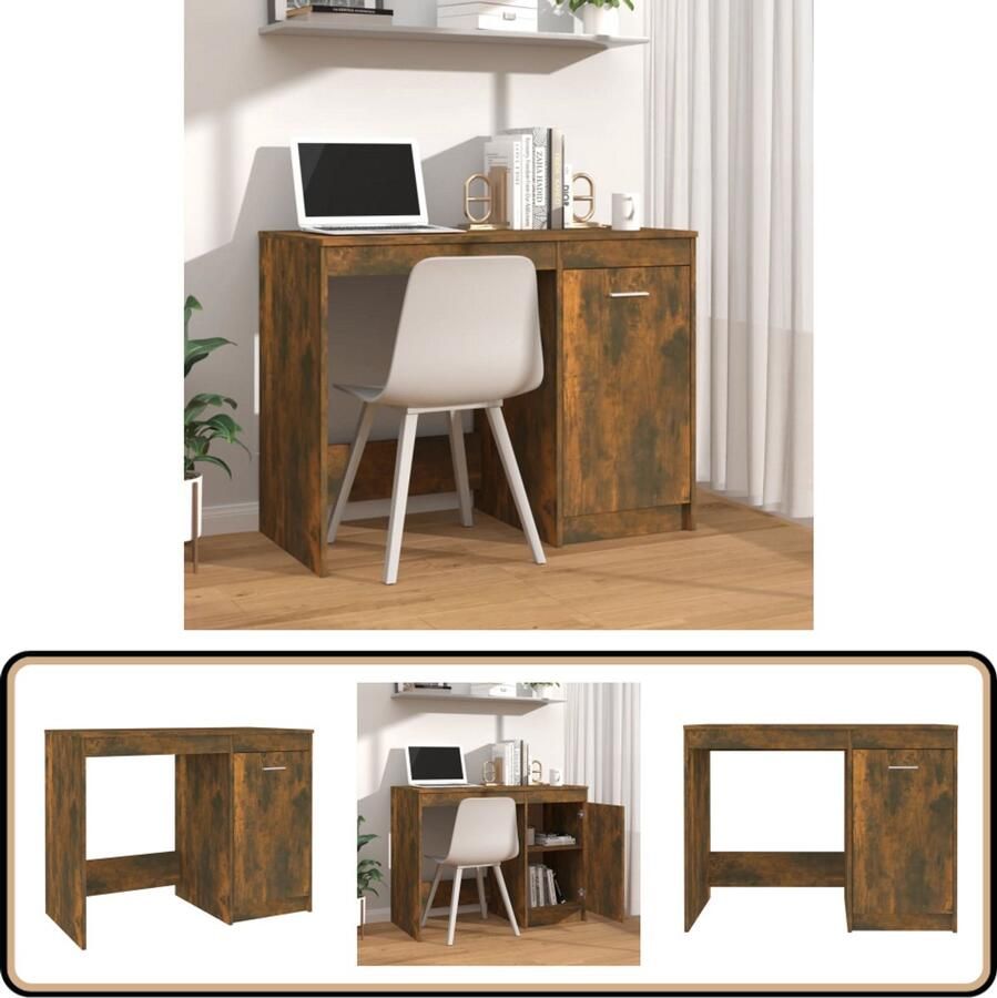 VidaXL Bureau 100x50x76 cm Gerookt Eikenhout Kantoormeubilair Bureau Houten Bureau Modern Bureau Design Bureau