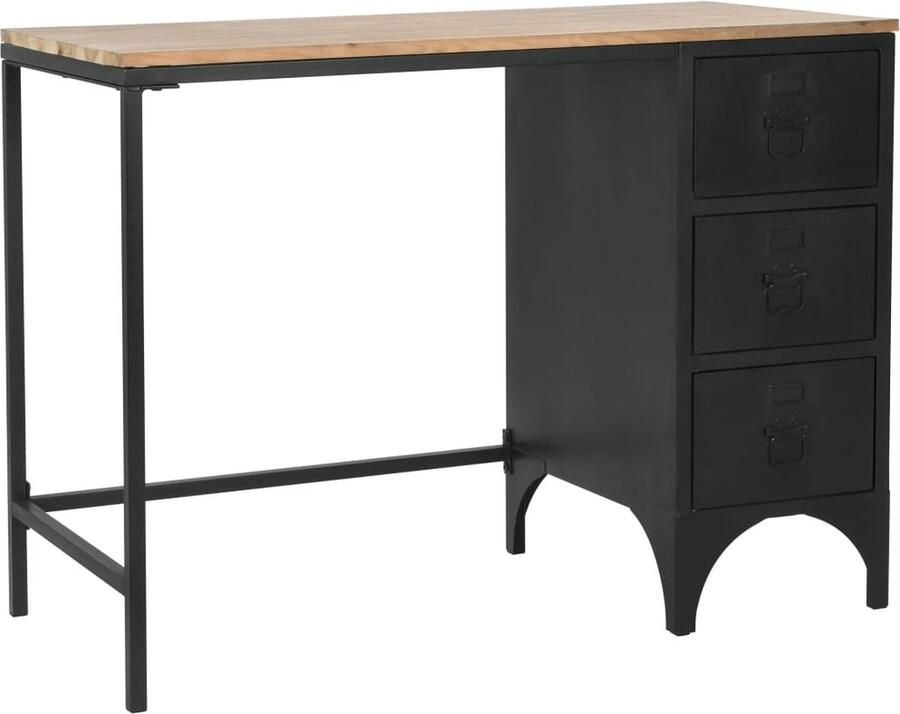 VidaXL Bureau 100x50x76 cm Hout en staal Schreibtafel Bureau Houten Bureau Industrieel Bureau Zwart Bureau Computerbureau Home Office - Foto 2
