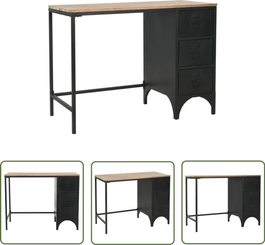 VidaXL Bureau 100x50x76 cm Hout en staal Schreibtafel Bureau Houten Bureau Industrieel Bureau Zwart Bureau Computerbureau Home Office