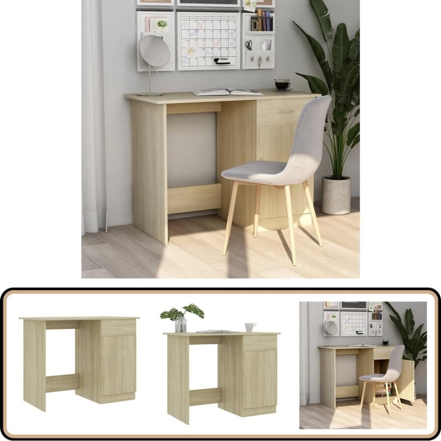 VidaXL Bureau 100x50x76 cm Sonoma Eiken Bewerkte Hout Modern Bureau Houten Bureau Sonoma Eiken Bureau Met Lade Compact Bureau