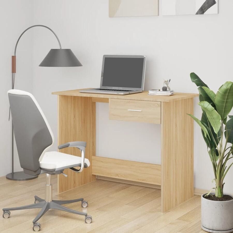 VidaXL Bureau 100x50x76 cm Sonoma eiken Met lade Kantoorbureau Schreibtisch Houten Bureau Bureaus Eiken Kleurige Tafel Compact Bureau Thuiswerkplek Laptop Bureau Studentenbureau Modern Bureau Design Bureau - Foto 2