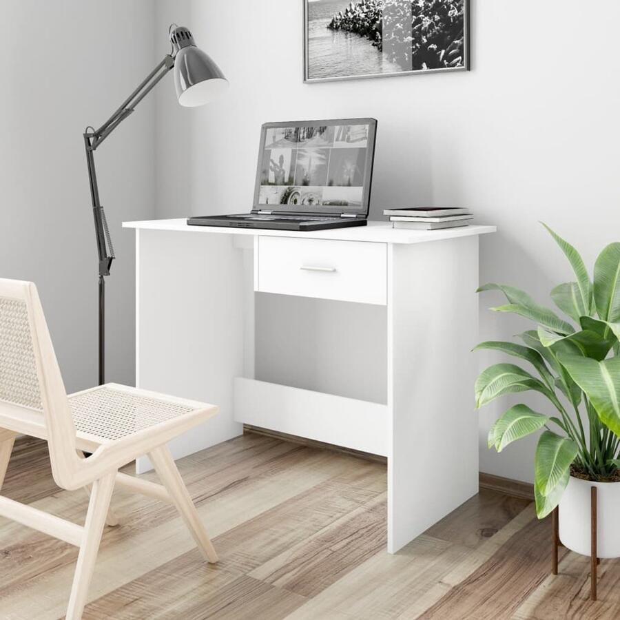 VidaXL Bureau 100x50x76 cm Wit Bewerkt hout Modern Bureau Houten Bureau Witte Bureau Laptop Tafel Thuiswerkplek