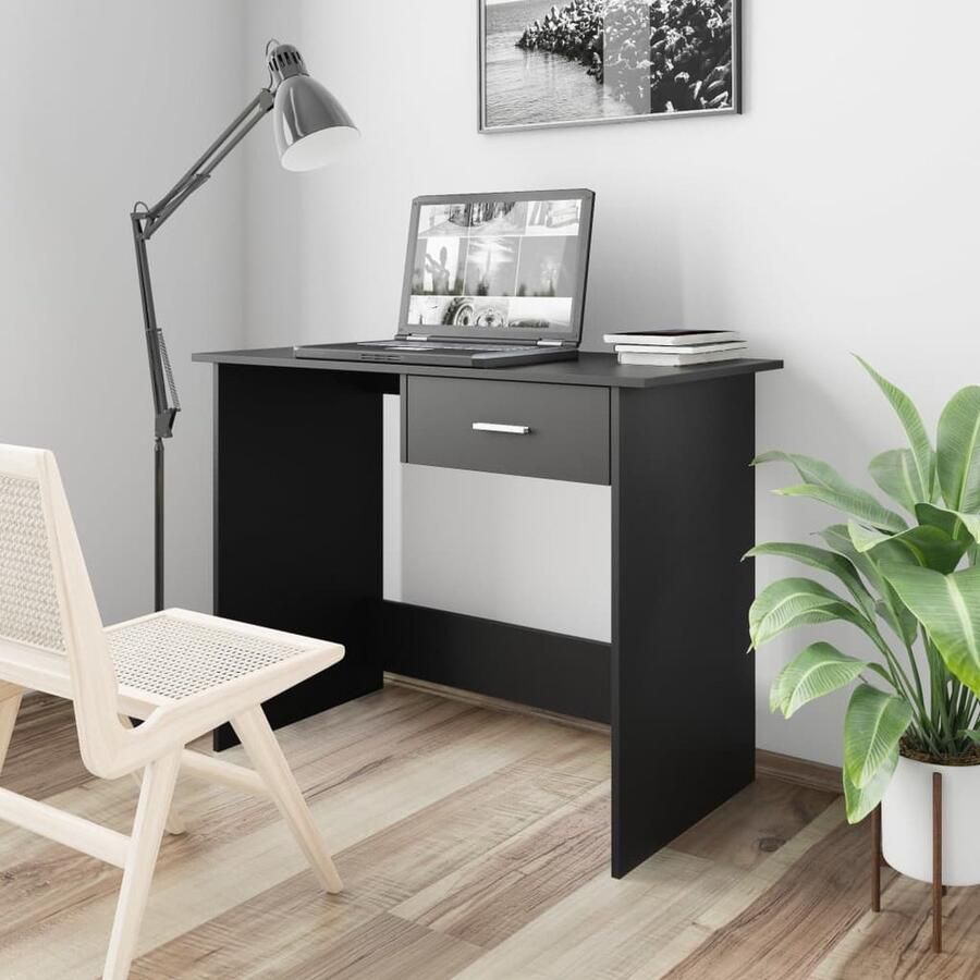 VidaXL Bureau 100x50x76 cm Zwart Bewerkte hout Modern Bureau Houten Bureau Computerbureau Bureaublad Laptop Tafel Home Office Studietafel Minimalistisch Bureau Zwart Bureau - Foto 2