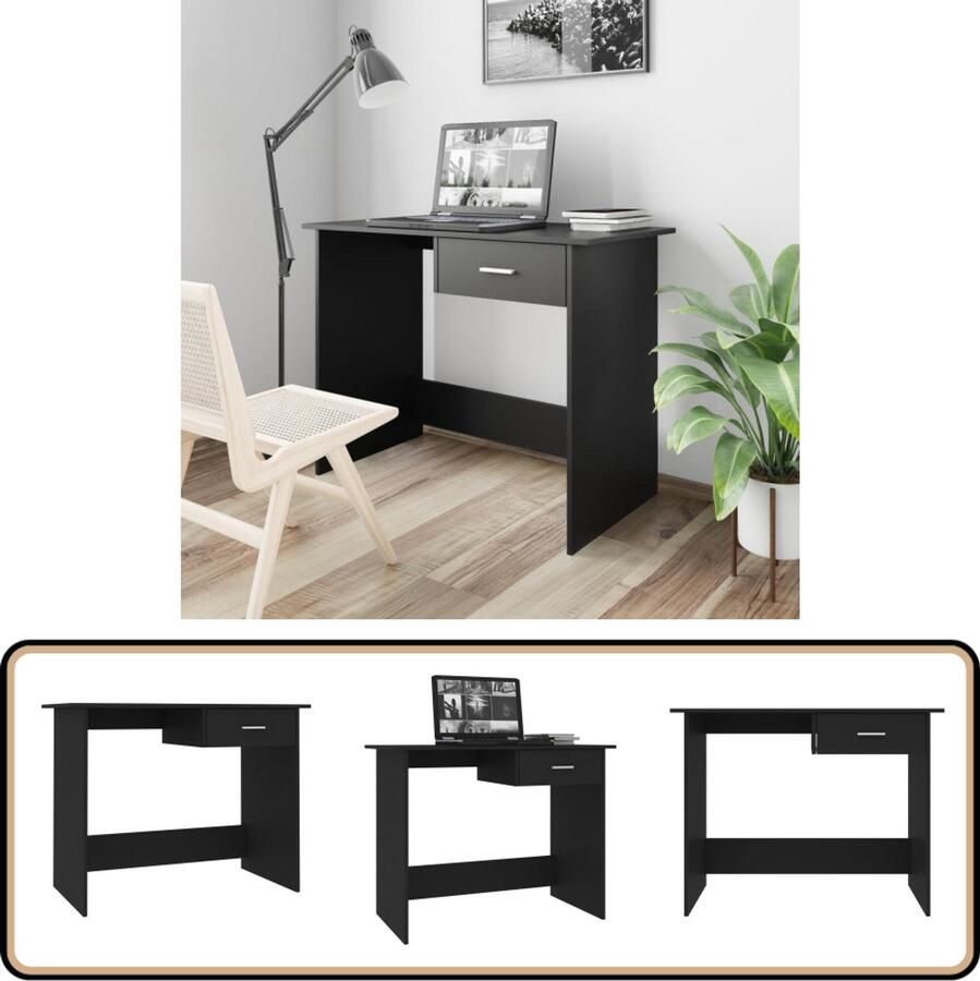 VidaXL Bureau 100x50x76 cm Zwart Bewerkte hout Modern Bureau Houten Bureau Computerbureau Bureaublad Laptop Tafel Home Office Studietafel Minimalistisch Bureau Zwart Bureau